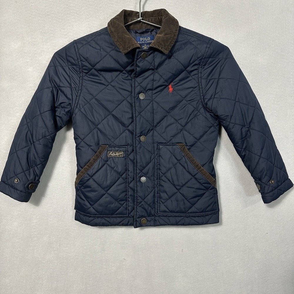 Polo Ralph Lauren Jacket Boys 6 Blue Quilted Barn Chore Coat Corduroy Collar